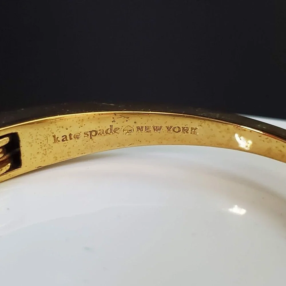 Kate Spade Spot the Spade Open‎ Cuff Gold Plated Black Enamel Clear Crystal - Picture 4 of 8